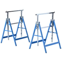 HOMCOM Set of 2 Adjustable Telescopic Builders Trestle, DIY Steel Work Bench Carpenter, Folding Saw Horse Tools Blue(m-10)