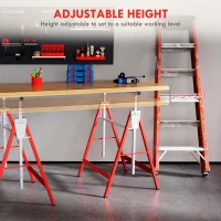 HOMCOM Set of 2 Adjustable Telescopic Builders Trestle, DIY Steel Work Bench Carpenter, Folding Saw Horse Tools Red(m-4)