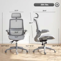 HOMCOM Ergonomic Office Chair with Adaptive Lumbar Support, Reclining Mesh Desk Chair with 2D Headrest, Flip-Up Arms, Gray(m-3)
