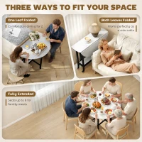 HOMCOM Folding Dining Table, Drop Leaf Table with Open Shelf, Rolling Kitchen Table for Dining Room, Small Spaces, White Marble(m-4)