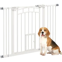 PawHut Auto-Close Pet Gate, Stair Gate with Cat Door, Double Locking for Doorways Hallways Stairs, Fits 29"-39.4" Wide, White(m-9)