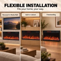 HOMCOM 36" Electric Fireplace Insert, Wall Recessed, Freestanding 1500W 3-Sided Linear Fireplace Heater with Adjustable Flame(m-4)