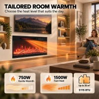 HOMCOM 36" Electric Fireplace Insert, Wall Recessed, Freestanding 1500W 3-Sided Linear Fireplace Heater with Adjustable Flame(m-6)