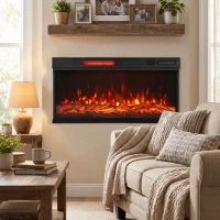 HOMCOM 36" Electric Fireplace Insert, Wall Recessed, Freestanding 1500W 3-Sided Linear Fireplace Heater with Adjustable Flame(m-1)