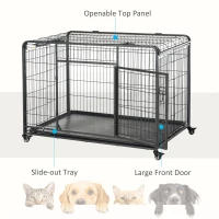 PawHut Folding Dog Crate Heavy Duty Cage for Extra Large Sized Dogs with Double Doors, Lockable Wheels Tray, 49" x 30" x 32"(m-6)
