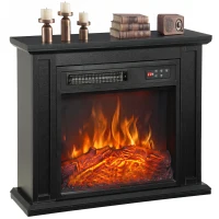 HOMCOM 26" Electric Fireplace with Mantel, 1400W Freestanding Fireplace TV Stand with Adjustable Flame, Timer, Remote, Black(m-11)