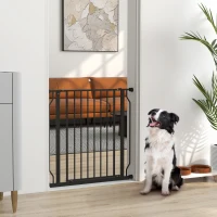 PawHut 30"- 34" Easy Install Pet Gate w/ Door & Double Locking System, Extra Wide Dog Gate for Stairs, Hallways, Black(m-1)