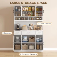 HOMCOM 73" Pantry Cabinet with Charging Station, Tall Kitchen Hutch with Microwave Stand, Kitchen Pantry Storage Cabinet, White(m-4)