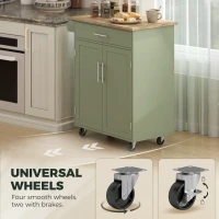 HOMCOM Kitchen Island Cart, Rolling Island Table with Solid Wood Top, Trolley Cart with Drawer, Storage Cabinet, Green(m-5)