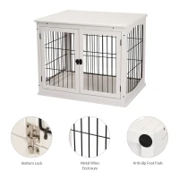 PawHut Dog Crate Furniture, 32" Small Dog Cage End Table with 2 Doors, Lockable Door, Puppy Kennel Indoor, White(m-11)