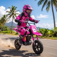 Qaba 24V Kids Electric Motorcycle with 180W Brushless Motor, Suspension, Soft Start, 12" Rubber Tires for 6+ Years, Pink(m-2)