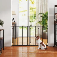 PawHut 30"- 57" Easy Install Pet Gate w/ Door & Double Locking System, Extra Wide Dog Gate for Stairs, Hallways, Black(m-10)