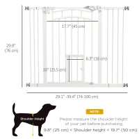 PawHut Auto-Close Pet Gate, Stair Gate with Cat Door, Double Locking for Doorways Hallways Stairs, Fits 29"-39.4" Wide, White(m-3)