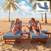 Outsunny Set of 2 Chaise Lounge Cushion, 4" Thick Outdoor Lounge Chair Cushions with Ties for Patio, 21" x 72", Navy Blue(m-9)