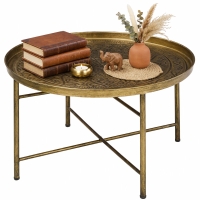 HOMCOM Coffee Table for Living Room, 24" Round Center Table with Hammered Tray Top and Metal Frame for Bedroom, Gold