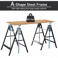 HOMCOM Set of 2 Adjustable Telescopic Builders Trestle, DIY Steel Work Bench Carpenter, Folding Saw Horse Tools Black(m-4)