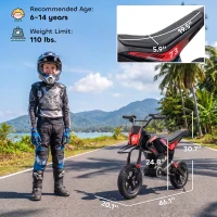 Qaba 24V Kids Electric Motorcycle with 180W Brushless Motor, Suspension, Soft Start, 12" Rubber Tires for 6+ Years, Black(m-3)