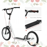 Aosom Kids Kick Scooter for 5+ Year Old, Kids Ride on Toy w/ 16'' Inflatable Wheel Dual Brakes, White(m-7)