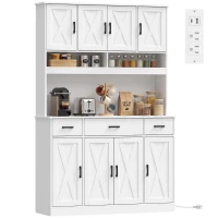 HOMCOM 73" Pantry Cabinet with Charging Station, Tall Kitchen Hutch with Microwave Stand, Kitchen Pantry Storage Cabinet, White(m-13)