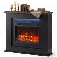 HOMCOM 40" Electric Fireplace with Mantel, LED Strip, Fireplace TV Stand for 55" TVs, Adjustable Flame, Black(m-1)