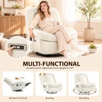 HOMCOM Oversized Power Recliner Chair with Massage and Heat, USB Port, Overstuffed Chenille Swivel Rocker Recliner, Cream White(m-4)