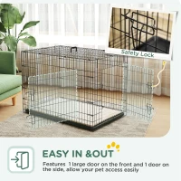 PawHut 42" Dog Crate with 2 Doors, Folding Metal Dog Cage with Soft Cushion, Removable Tray, Handle, for Small Dogs, Black(m-5)