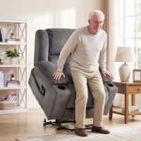 HOMCOM Dual Motor Power Lift Recliner Chair with Massage and Heat for Elderly, 180° Flat Recline, Wide Seat, Dark Gray(m-2)