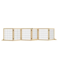 PawHut Wooden Pet Gate, 6-Panel with Folding Design and Freestanding Support Feet, Natural(m-13)