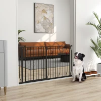 PawHut 30"- 57" Easy Install Pet Gate w/ Door & Double Locking System, Extra Wide Dog Gate for Stairs, Hallways, Black(m-1)