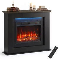 HOMCOM 40" Electric Fireplace with Mantel, LED Strip, Fireplace TV Stand for 55" TVs, Adjustable Flame, Black(m-11)