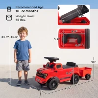Qaba Ride on Push Car, Licensed Shelby Foot to Floor Sliding Toddler Toy with Trailer, Lift-Up Hood for 18-72 M, Red(m-3)