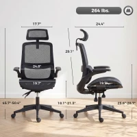 HOMCOM Ergonomic Office Chair with Adaptive Lumbar Support, Reclining Mesh Desk Chair with 2D Headrest, Flip-Up Arms, Black(m-3)