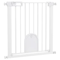 PawHut 30"-32" Extra Wide Pet Gate Barrier with Small Door, 30"H Dog Gate with Safety Gate Barrier, Stair Pressure Fit, White(m-9)