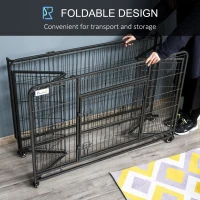 PawHut Folding Dog Crate Heavy Duty Cage for Extra Large Sized Dogs with Double Doors, Lockable Wheels Tray, 49" x 30" x 32"(m-7)