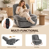 HOMCOM Oversized Power Recliner Chair with Massage and Heat, USB Port, Overstuffed Chenille Swivel Rocker Recliner, Gray(m-4)
