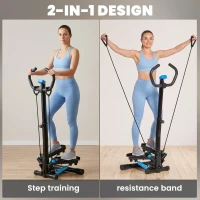 Soozier Twist Stepper Machine with Resistance Bands, Adjustable Workout Fitness Equipment with Handle Bar and LCD Display for Home Gym Exercise(m-4)