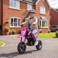 Qaba 24V Kids Electric Motorcycle with 180W Brushless Motor, Suspension, Soft Start, 12" Rubber Tires for 6+ Years, Pink(m-10)