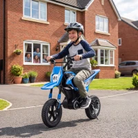 Qaba 24V Kids Electric Motorcycle with 180W Brushless Motor, Suspension, Soft Start, 12" Rubber Tires for 6+ Years, Blue(m-10)