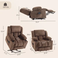 HOMCOM Dual Motor Power Lift Recliner Chair with Massage and Heat for Elderly, 180° Flat Recline, Wide Seat, Dark Brown(m-3)