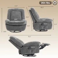 HOMCOM Oversized Power Recliner Chair with Massage and Heat, USB Port, Overstuffed Chenille Swivel Rocker Recliner, Gray(m-3)