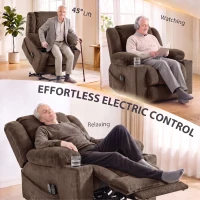 HOMCOM Dual Motor Power Lift Recliner Chair with Massage and Heat for Elderly, 180° Flat Recline, Wide Seat, Dark Brown(m-4)