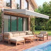 Outsunny 12' x 8' Retractable Awning Patio Awnings Sun Shade Shelter with Manual Crank Handle, 280g/m² UV & Water-Resistant Fabric and Aluminum Frame for Deck, Balcony, Yard, Light gray(m-9)