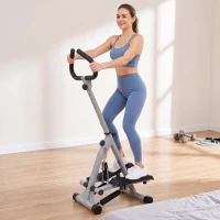 Soozier Adjustable Stepper Aerobic Ab Exercise Fitness Workout Machine with LCD Screen & Handlebars, Grey(m-8)