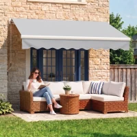 Outsunny 12' x 8' Retractable Awning Patio Awnings Sun Shade Shelter with Manual Crank Handle, 280g/m² UV & Water-Resistant Fabric and Aluminum Frame for Deck, Balcony, Yard, Light gray(m-8)