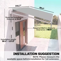 Outsunny 12' x 8' Retractable Awning Patio Awnings Sun Shade Shelter with Manual Crank Handle, 280g/m² UV & Water-Resistant Fabric and Aluminum Frame for Deck, Balcony, Yard, Light gray(m-3)