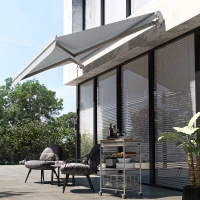 Outsunny 12' x 8' Retractable Awning Patio Awnings Sun Shade Shelter with Manual Crank Handle, 280g/m² UV & Water-Resistant Fabric and Aluminum Frame for Deck, Balcony, Yard, Light gray(m-10)