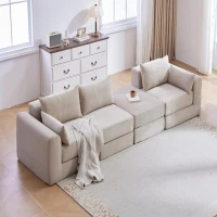 Cozy Modular Sectional with L-Shape and 5 Pillows, Chic Versatile Couch with Soft Corduroy and No Assembly, 100'' L x 35" W x 24" H, Camel(m-5)