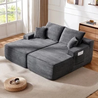 Modern Cloud Sectional with L-Shape and Double Chaise, Cozy 2-Seater Couch with Plush Fabric and No Assembly, 75'' L x 66" W x 26" H, Grey(m-1)