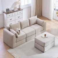 Cozy Modular Sectional with L-Shape and 5 Pillows, Chic Versatile Couch with Soft Corduroy and No Assembly, 100'' L x 35" W x 24" H, Camel(m-6)