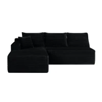 Luxurious Corduroy Sectional Sofa with L-Shaped Chaise and Cup Holder, Cozy Couch for Living Room and Bedroom, 96'' L x 66" W x 33" H, Black(m-2)